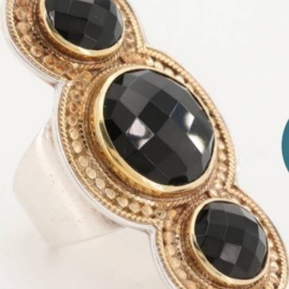 Anna Beck Sterling Silver Vermeil Faceted onyx Ring Statement Pointer - Picture 3 of 5